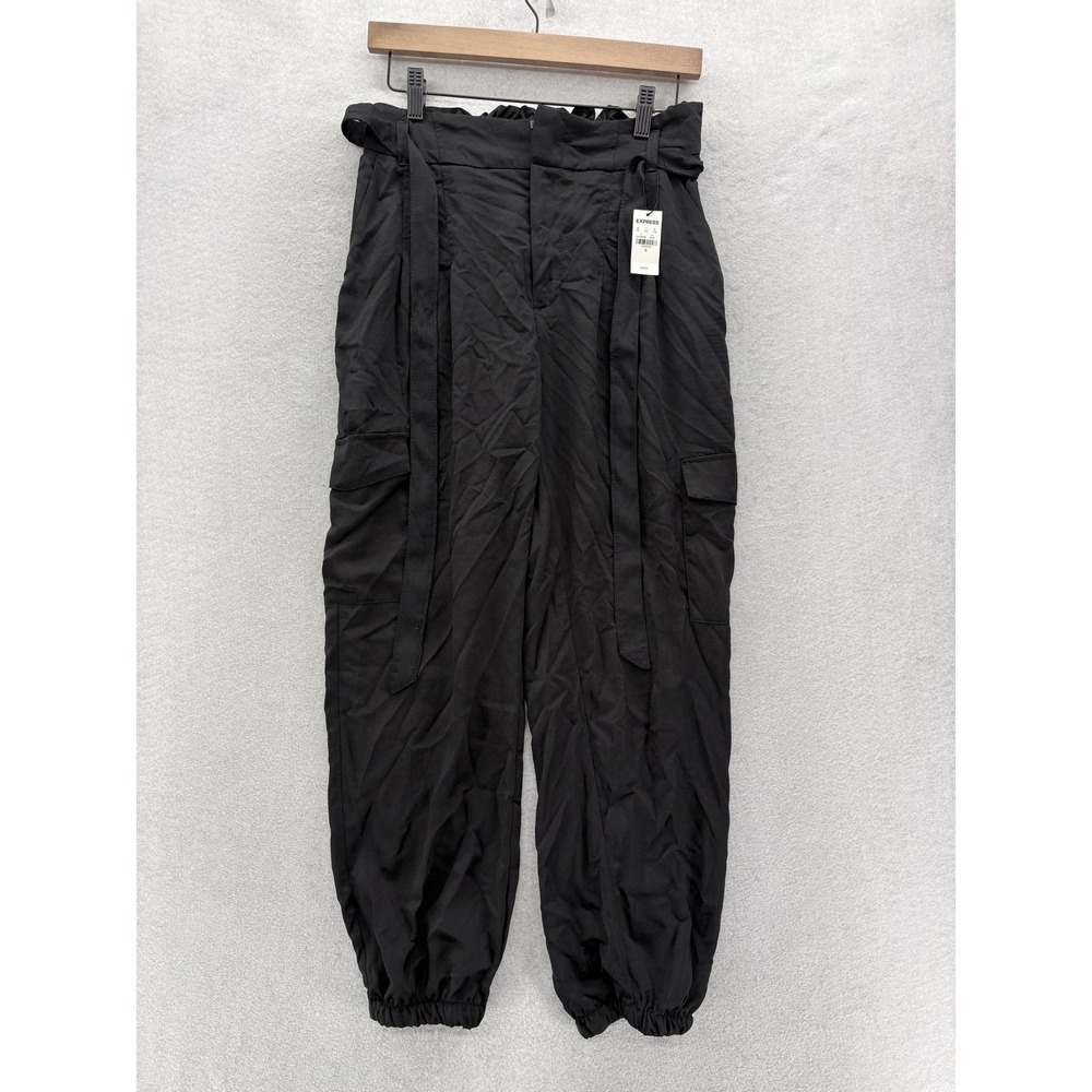 Express Extreme High Rise Paperbag Pants Womens Small Petite Black Cargo Jogger